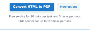 The Convert HTML to PDF button beside More options, above the free-service note
