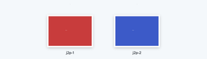 Two image sheets on the stage — a red one labelled j2p-1 and a blue one labelled j2p-2