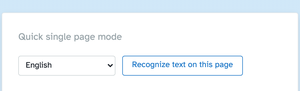 The Quick single page mode box — English dropdown and Recognize text on this page button
